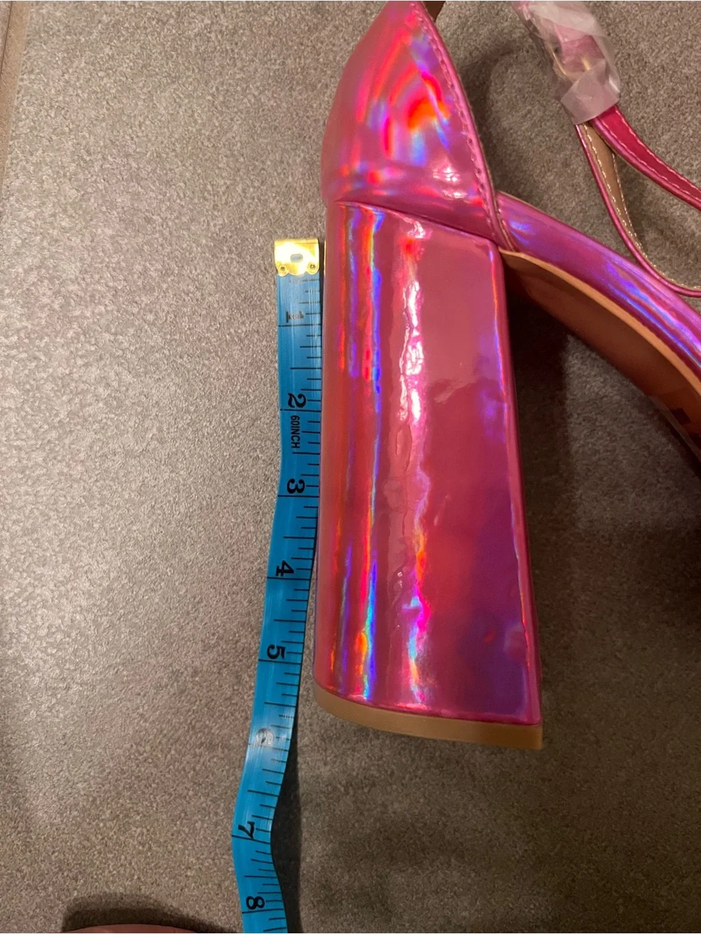 New Holographic Pink Patent Leather Platform Chunky Heels - Iridescent Metallic